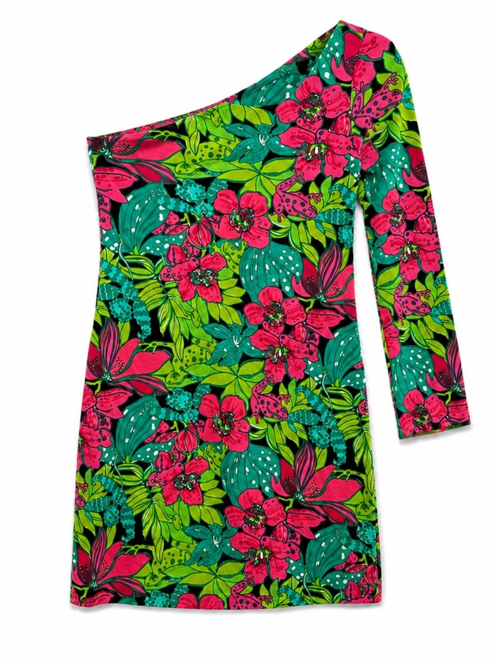 Lilly Pulitzer One-Shoulder Floral Dress in Hot Pink, Emerald & Lime